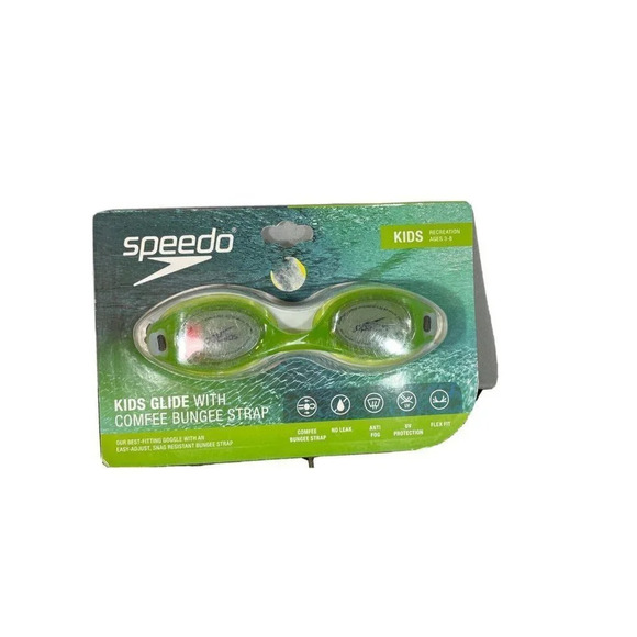 Speedo Kids Glide With Comfee‎ Bungee Strap Age 3-8 Kelly Green Steel Anti Fog - Picture 1 of 2